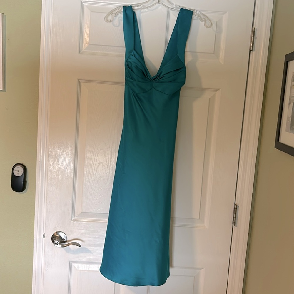 Calvin Klein blue silk midi dress with cross back strap detail